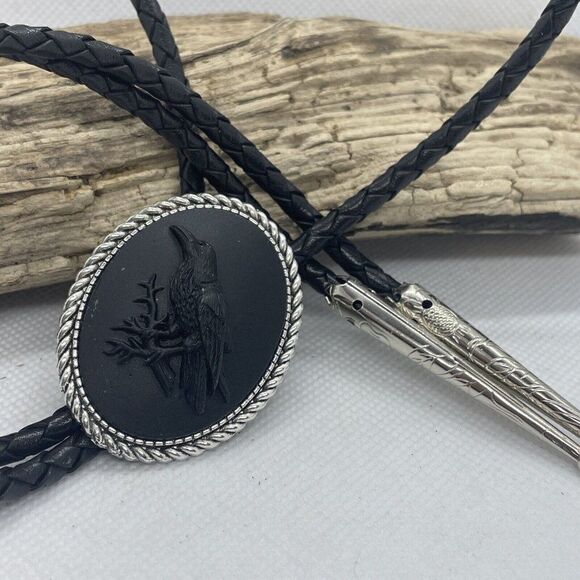 Valentine’s Steampunk Gothic Raven Black Crow Bolo Lariat Tie Necklace Southwest - Picture 3 of 14